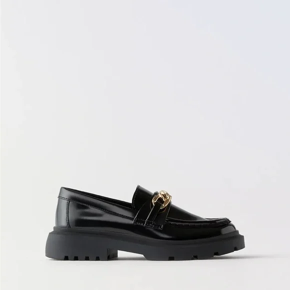 Zara | Shoes | Zara Black Loafers With Gold Accent | Poshmark display picture 2